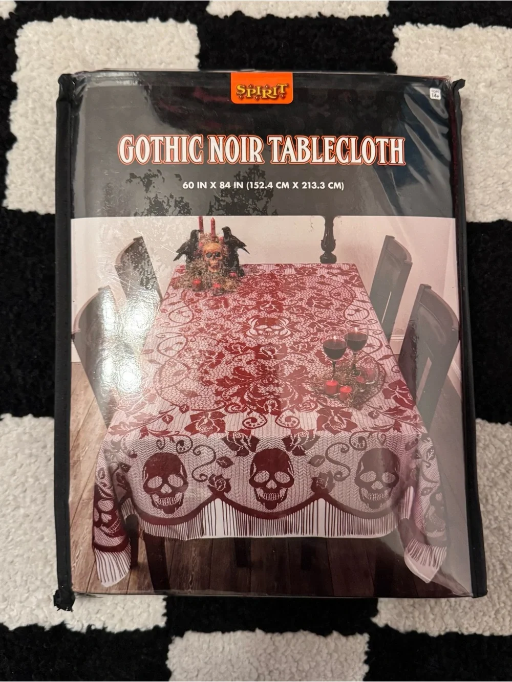 Spirit Halloween Gothic Noir Skull Tablecloth - Red Lace Skull New NWT